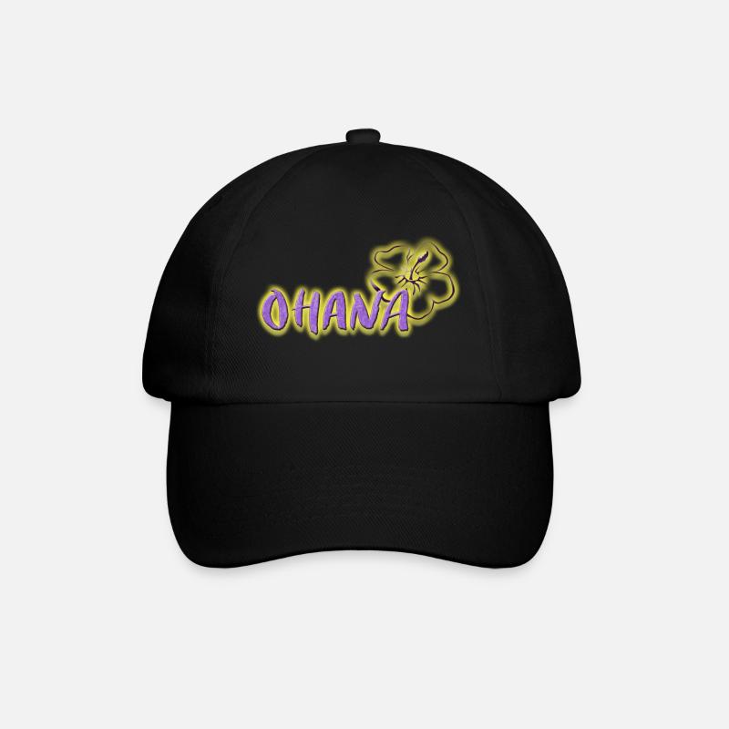 Ohana Hibiskus Blumen Neon-Lila Logo - Baseballkappe - Schwarz/Schwarz