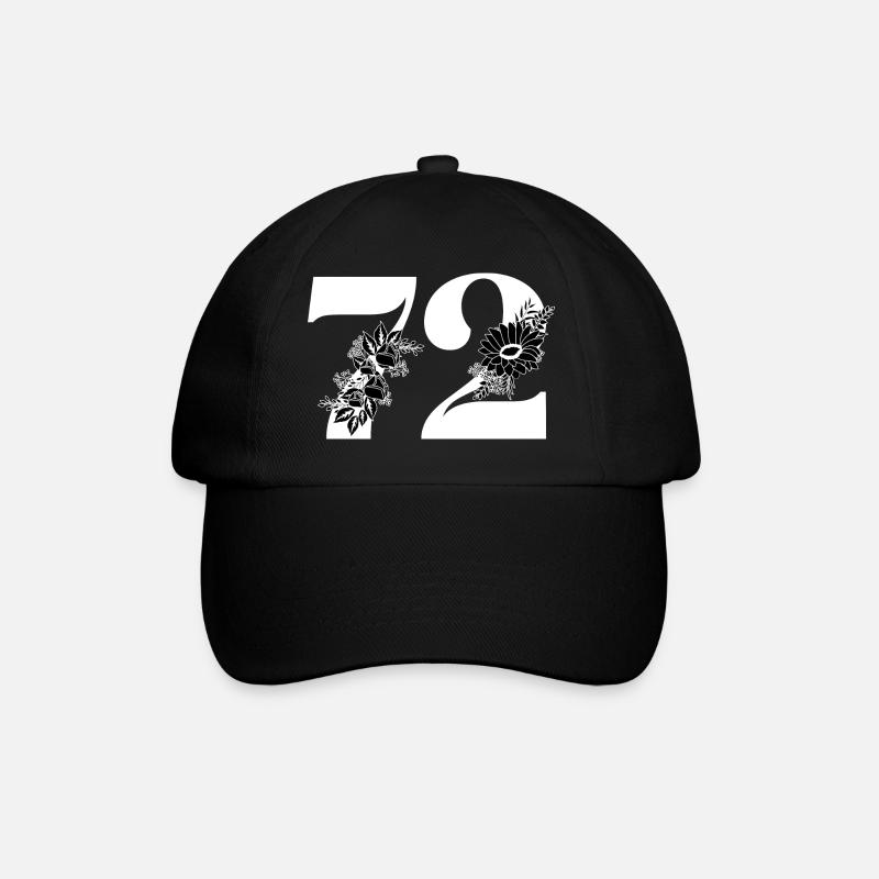 Nummer 72 Schwarze Blumen - 72. Blumengeburtstag - Baseballkappe - Schwarz/Schwarz