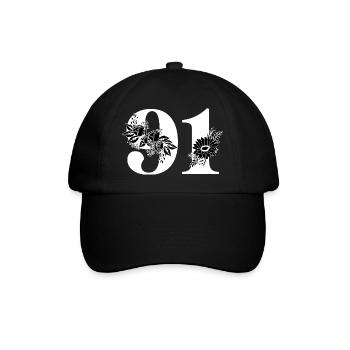 Number 91 Black Floral - 91st Floral Birthday - Baseball Cap - black/black - Front
