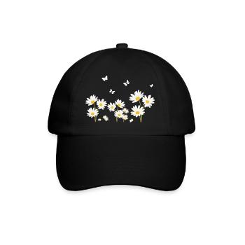 Flowers, Daisies and Butterflies - Baseball Cap - black/black - Front