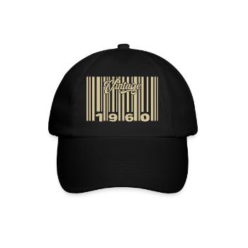 Vintage 1960 Barcode 1960: Year 2025. - Baseball Cap - black/black - Front