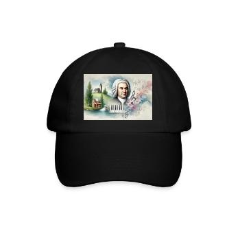 Johann Sebastian Bach: Porträt in vielen Malstilen - Baseballkappe - Schwarz/Schwarz - Vorne