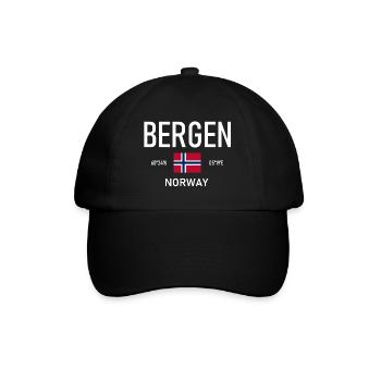 Bergen - Norway - Coordinates - Flag - Baseball Cap - black/black - Front