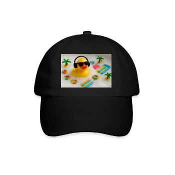 Rubber duck in the bathroom with headphones - Baseball Cap - black/black - Front