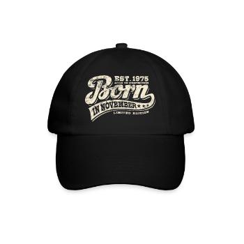 Born in November 1975 - Geburtstag - Geschenk - Baseballkappe - Schwarz/Schwarz - Vorne
