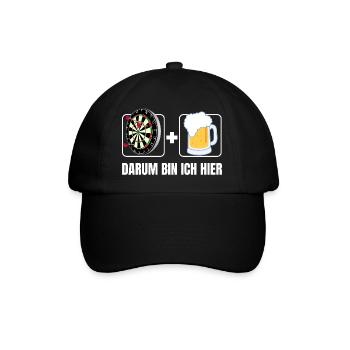 Darts und Bier – Darum bin ich hier - Baseballkappe - Schwarz/Schwarz - Vorne