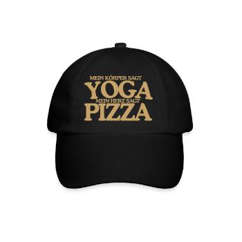 Yoga oder Pizza Lustiger Retro Spruch Design - Baseballkappe - Schwarz/Schwarz - Vorne