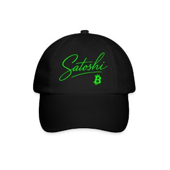 Satoshi Schriftzug Bitcoin Neon Motiv Krypto Fan - Baseballkappe - Schwarz/Schwarz - Vorne