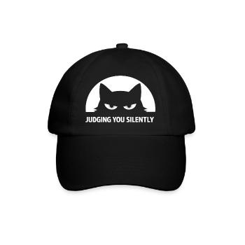 Lustige Schwarze Katze: Ich beurteile dich schweigend - Baseballkappe - Schwarz/Schwarz - Vorne