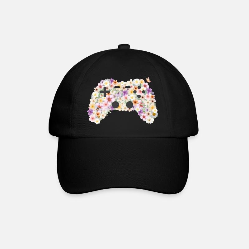 Floral Gamepad: Blütenkunst Controller - Baseballkappe - Schwarz/Schwarz