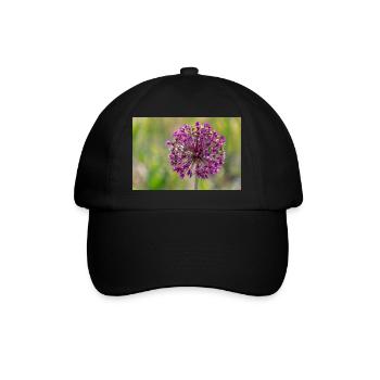 Nahaufnahme einer Lila Blume - Riesenlauchs - Baseballkappe - Schwarz/Schwarz - Vorne