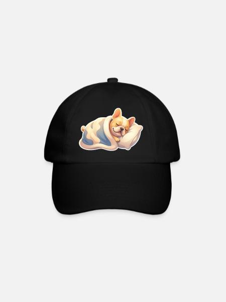 Französische Bulldogge Schlafen - Baseballkappe - Schwarz/Schwarz