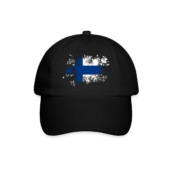 Finnland Flagge Farbspritzer Land Suomi Klecks - Baseballkappe - Schwarz/Schwarz - Vorne