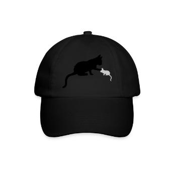 Mama Katze berührt Kätzchen - Baseballkappe - Schwarz/Schwarz - Vorne
