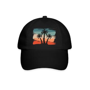 Beach Style: Retro Palmen einsame Insel Design - Baseballkappe - Schwarz/Schwarz - Vorne