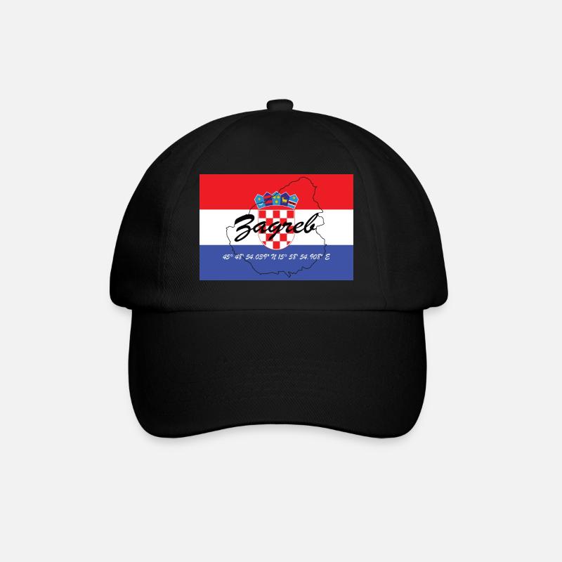 Zagreb - Hauptstadt mit GPS & Flagge - Baseballkappe - Schwarz/Schwarz