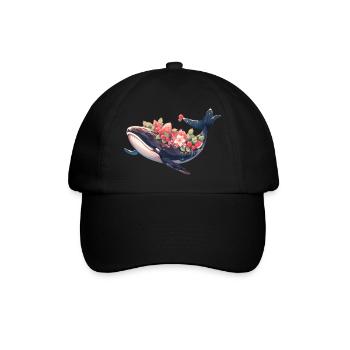 Whale with Flowers and Fruits Whale Artwork - Baseball Cap - black/black - Front