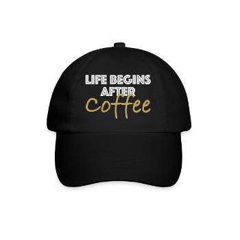 Das Leben beginnt nach dem Kaffee | Espresso - Baseballkappe - Schwarz/Schwarz - Vorne