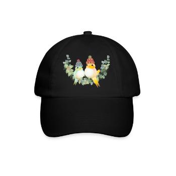 Two colorful birds with bobble hat for Christmas - Baseball Cap - black/black - Front