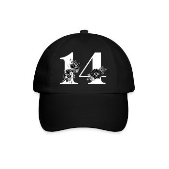 Number 14 Black Floral -14th Floral Birthday - Baseball Cap - black/black - Front