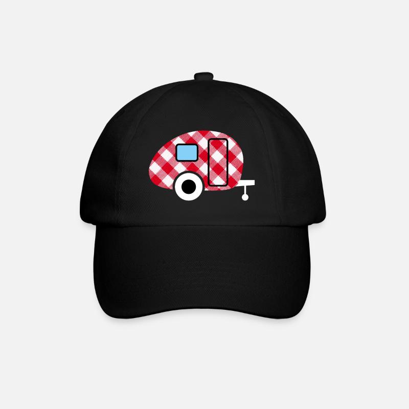 Caravan Wohnwagen kariert Karo Muster Camping Fan - Baseballkappe - Schwarz/Schwarz