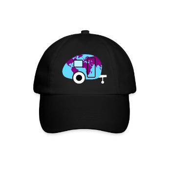 Caravan Weltkarte Wohnwagen Camping Weltenbummler - Baseballkappe - Schwarz/Schwarz - Vorne