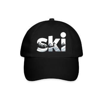 Ski Bergpanorama Typo Design - Baseballkappe - Schwarz/Schwarz - Vorne