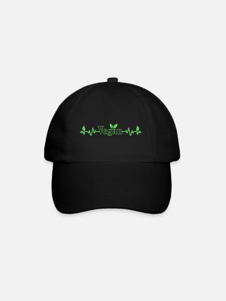 Vegan Herzschlag mit den Blättern für Veganer - Baseballkappe - Schwarz/Schwarz
