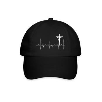 Christliches Design - Jesus Heartbeat Kreuz Ostern - Baseballkappe - Schwarz/Schwarz - Vorne