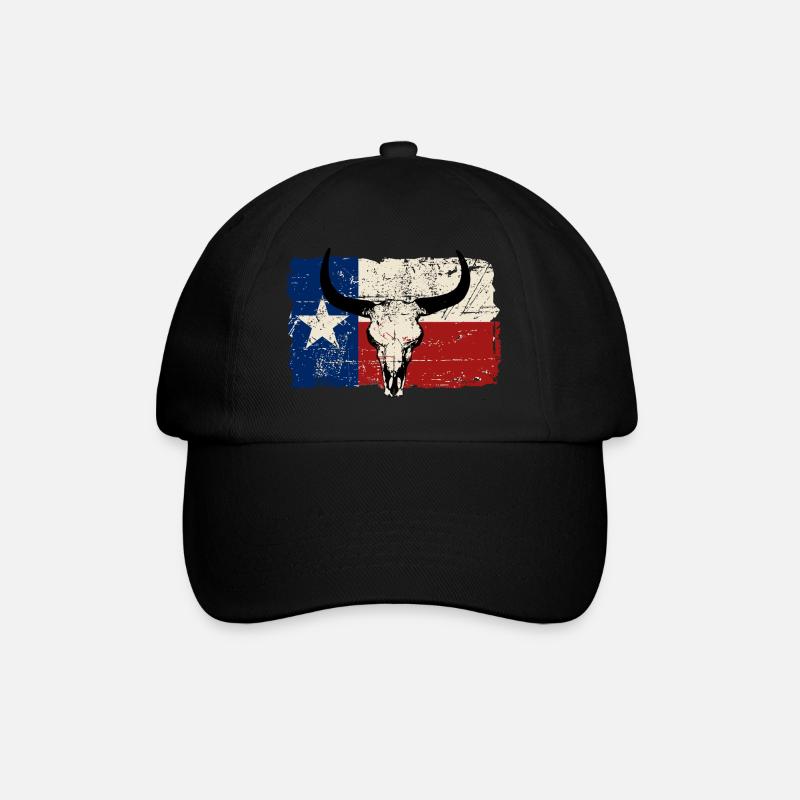 Texas Bull Flag - Vintage Look - Baseballkappe - Schwarz/Schwarz