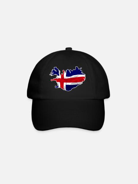 Iceland Flag Map - Baseballkappe - Schwarz/Schwarz