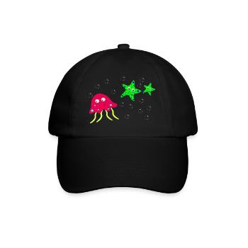 Qualle Seestern Aquarium - Baseballkappe - Schwarz/Schwarz - Vorne