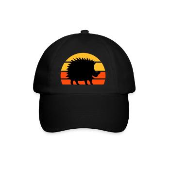 Glücklicher Igel vor einer Halbsonne - Baseballkappe - Schwarz/Schwarz - Vorne