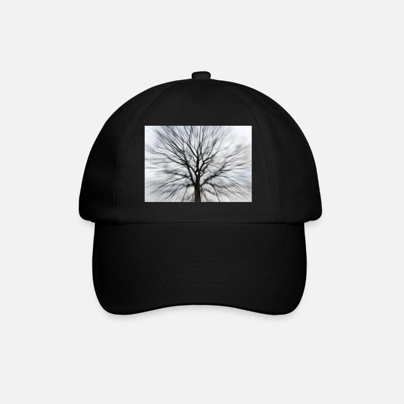 Silhouette eines kahlen Baumes mit runder Baumkrone - Baseballkappe - Schwarz/Schwarz