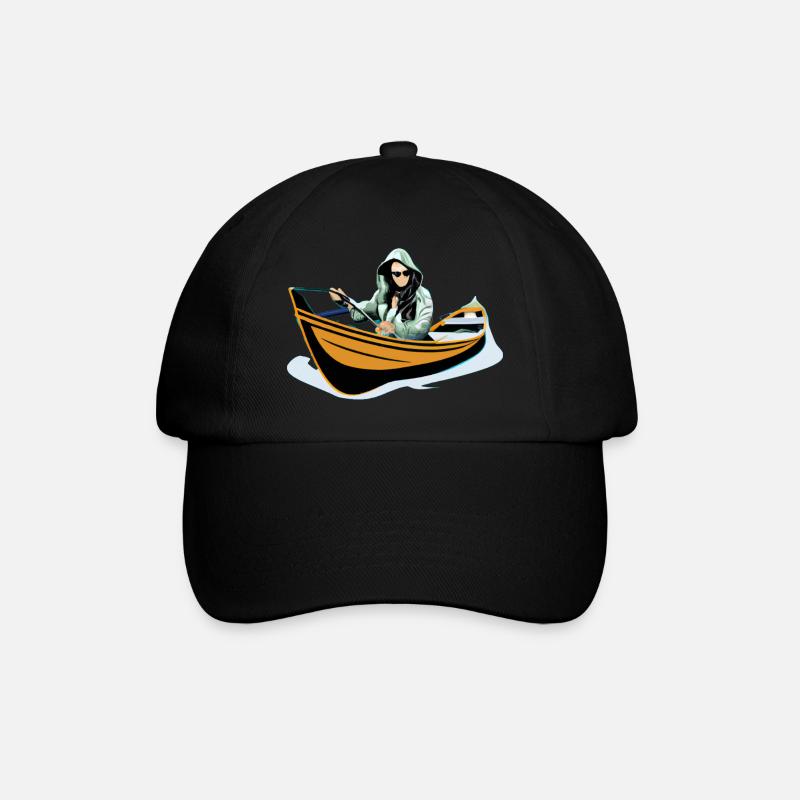 Pêcheuse dans un bateau à rames - Casquette classique - noir/noir