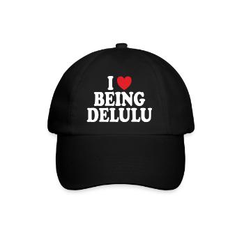 "I love being delulu" // trending designs - Baseballkappe - Schwarz/Schwarz - Vorne