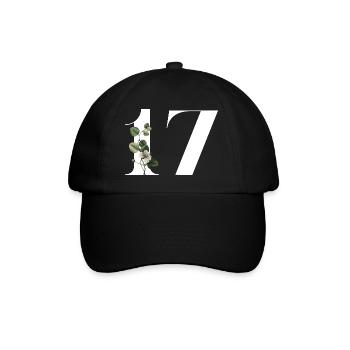 Number 17 Floral Green -17th Floral Birthday - Baseball Cap - black/black - Front