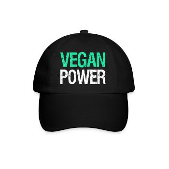VEGAN POWER – Lustiger Vegan Spruch mit Humor - Baseballkappe - Schwarz/Schwarz - Vorne