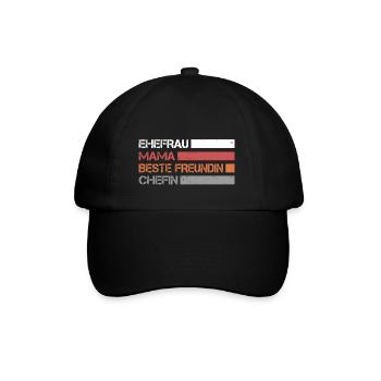 Ehefrau - Mama - Beste Freundin - Chefin - Baseballkappe - Schwarz/Schwarz - Vorne