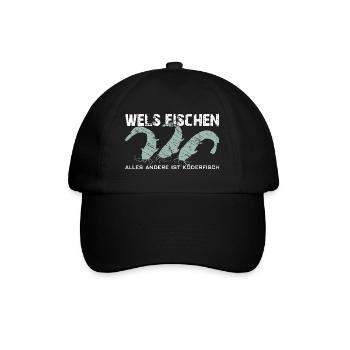 Wels angeln Waller fischen Team Waller - Baseballkappe - Schwarz/Schwarz - Vorne