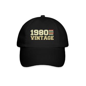 1980 Geburtstagsgeschenk 1980 Vintage 1980er Jahre Geschenk - Baseballkappe - Schwarz/Schwarz - Vorne