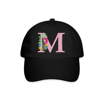 flower 12 red with m - Baseball Cap - black/black - Front