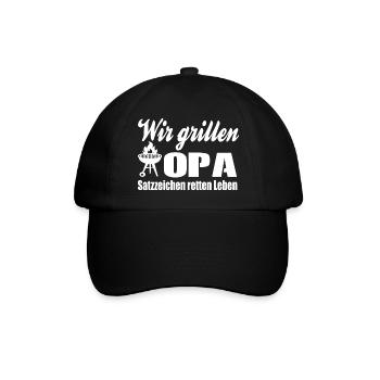 Wir grillen Opa - Satzzeichen retten Leben [white] - Baseballkappe - Schwarz/Schwarz - Vorne