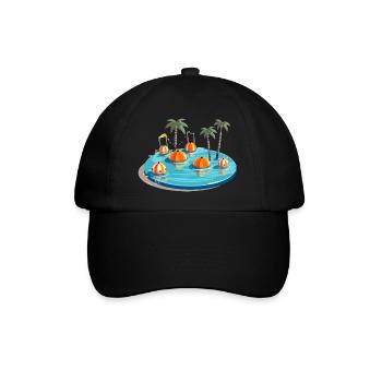 Schwimmbad, Palmen und Luftballons - Baseballkappe - Schwarz/Schwarz - Vorne