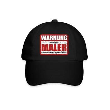 Lustiges Maler Warnschild Motiv - Baseballkappe - Schwarz/Schwarz - Vorne