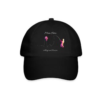 Mein Herz schlägt am Wasser Lustiges Angler Design - Baseballkappe - Schwarz/Schwarz - Vorne