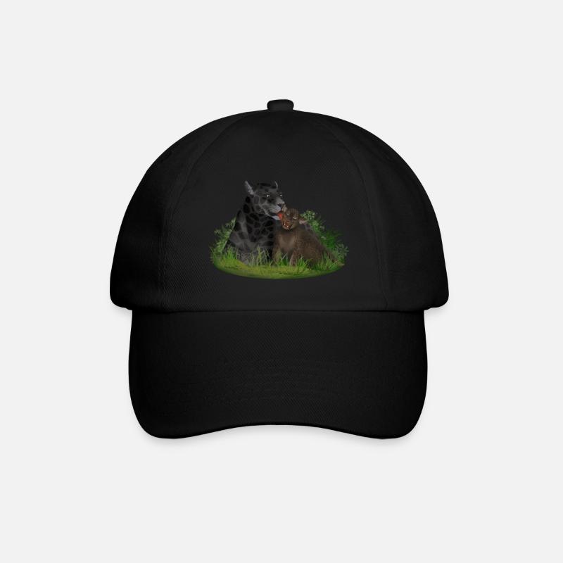 Panther mit ihrem Kind - Baseballkappe - Schwarz/Schwarz