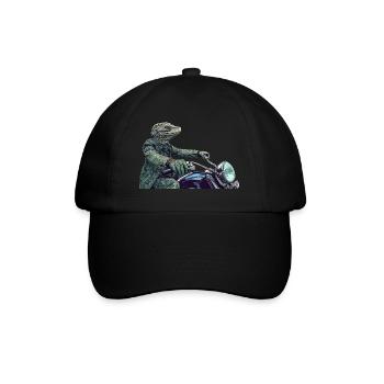 Reptil in Grün auf einem Motorrad - Baseballkappe - Schwarz/Schwarz - Vorne