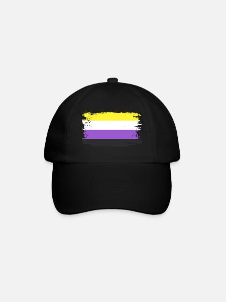 Nicht-binäre Pride-Flagge - Baseballkappe - Schwarz/Schwarz