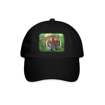 Tiger im Gras - Baseballkappe - Schwarz/Schwarz - Vorne